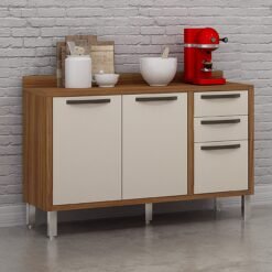 Balcão 2 Portas 3 Gavetas Letícia Carvalho/Off White - CHF