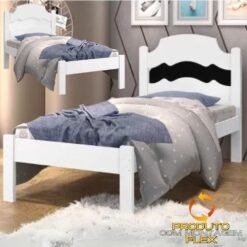 Cama Solteiro Íris Branco/Preto/Branco – VJ MÓVEIS
