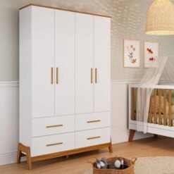 Guarda-Roupa 4 Portas Guti Retrô Branco Brilho/Amêndoa - PEROBA MÓVEIS