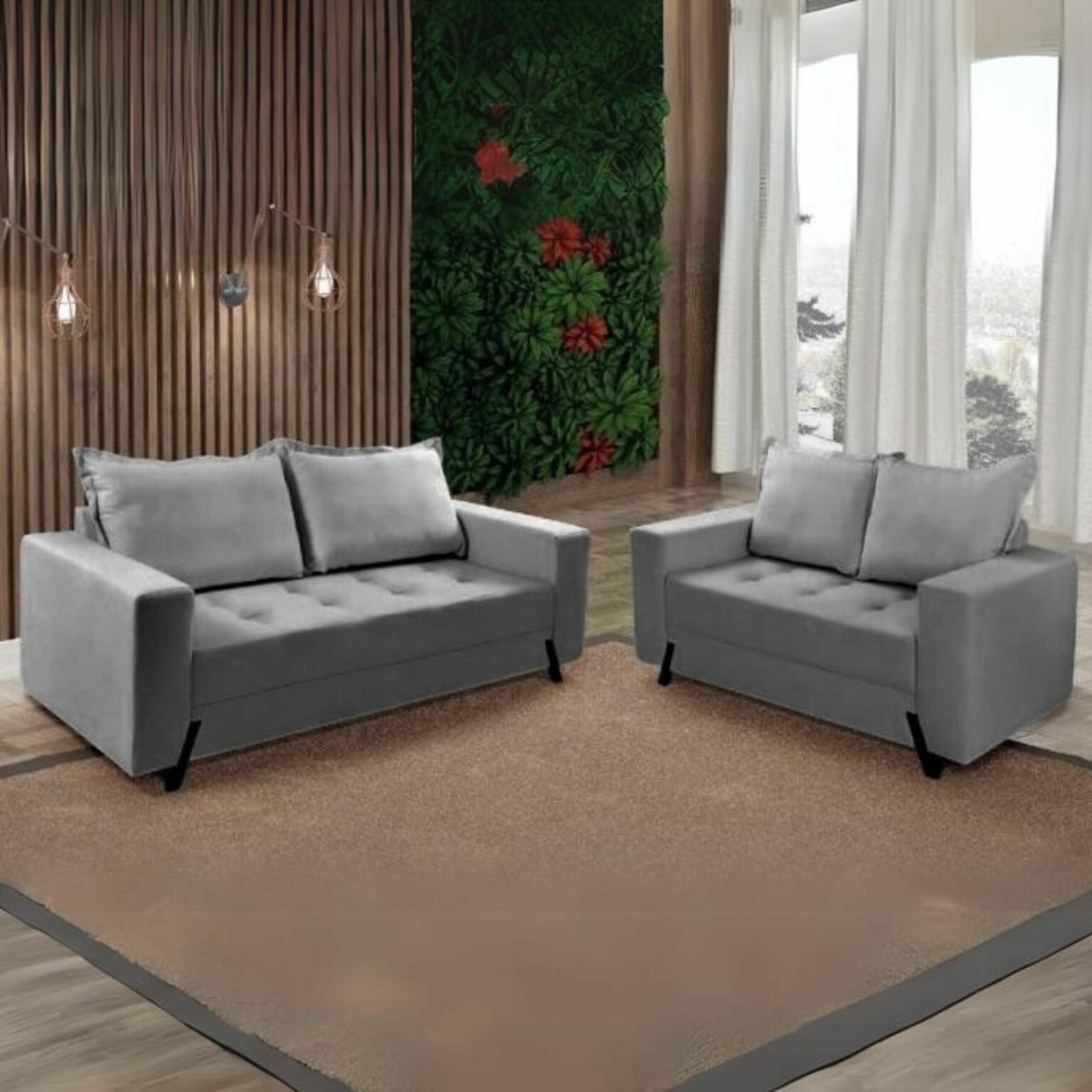 Conjunto Sofá 2 e 3 Lugares Ref.8100 Linho Cinza – BOARETO ESTOFADOS ...