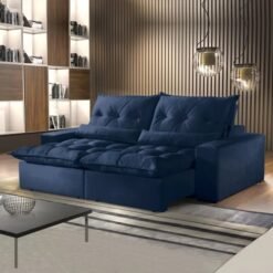Sofá Retrátil e Reclinável Avalon  2,00 m Veludo Azul - IMPÉRIO ESTOFADOS