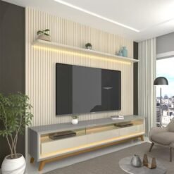 Painel até 85" Nobre 230 Off White + Rack Requinte 212 Cinza/Off White - GELIUS