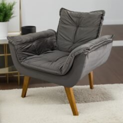 Poltrona Fixa Canadá/Opala Veludo Cinza – JP ESTOFADOS