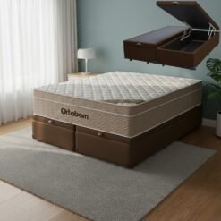 Colchão Queen Airtech Springpocket D26 + Base Box Baú Corino Marrom – ORTOBOM + ALTO NÍVEL CAMAS E COLCHÕES