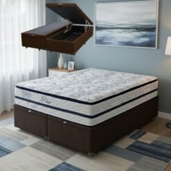 Colchão Queen Blue D33 + Base Box Baú Corino Marrom – PAROPAS + ALTO NÍVEL CAMAS E COLCHÕES