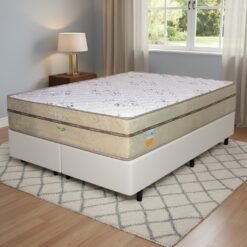 Colchão Queen Toronto D28 + Base Box Simples Corino Branco – ECOTEC + ALTO NÍVEL CAMAS E COLCHÕES