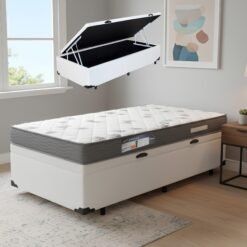 Colchão Solteiro Light D33 + Base Box Baú Corino Branco - ORTOBOM + BIOSTAR