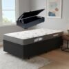 Colchão Solteiro Light D33 + Base Box Baú Corino Preto – ORTOBOM + ALTO NÍVEL CAMAS E COLCHÕES