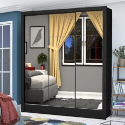 Guarda-Roupa Dubai/Santiago Premium(3 Portas espelhadas) 1,79 m Preto – CARIOCA MÓVEIS