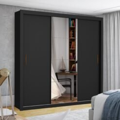 Guarda-Roupa Veneza/Clara/Berlim Plus(1 Porta espelhada) 1,855 m Preto – CARIOCA MÓVEIS