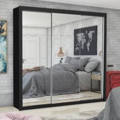 Guarda-Roupa Veneza/Clara/Berlim Premium(3 Portas espelhadas) 1,855 m Preto – CARIOCA MÓVEIS