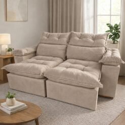 Sofá Retrátil e Reclinável Imperial 2,00 m Veludo Jolie Bege 03 - IMPERIAL DECOR