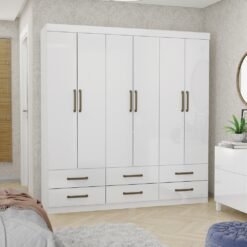 Guarda-Roupa 6 Portas(Sem Espelho/Sem Pés)Dallas 1,53 m Branco – CARIOCA MÓVEIS