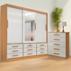 Guarda-Roupa 3 Portas Meridian + Cômoda Ipanema Cinamono/Off White – D’DORO MÓVEIS