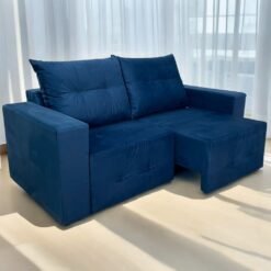 Sofá Retrátil Havaí 1,80 m Veludinho Azul - QUINE ESTOFADOS