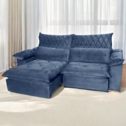 Sofá Retrátil e Reclinável Arezzo 2,50 m Veludo Azul - ARJAN DECOR