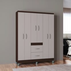 Guarda-Roupa 6 Portas Milão 1,35 m Chocolate/Off White - POQUEMA
