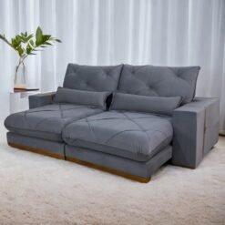 Sofá Retrátil e Reclinável Luanda/Isabella 2,50 m Veludo Grafite – TREVO ESTOFADOS