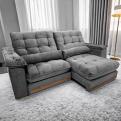 Sofá Retrátil e Reclinável Hércules/Zurique 2,90 m Veludo Cinza - VICAM ESTOFADOS