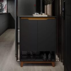 Sapateira Hall Flow Preto/Freijó - EJ MÓVEIS