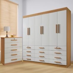 Guarda-Roupa 6 Portas Mônaco + Cômoda Ipanema Cinamono/Off White – D’DORO MÓVEIS
