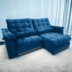 Sofá Retrátil e Reclinável Hércules/Zurique 2,50 m Veludo Azul - VICAM ESTOFADOS
