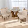 Mesa Classic 160 Cinamomo/Off White com 6 Cadeiras Sophia Mel/Veludo Bege – CEL MÓVEIS + WM DECOR