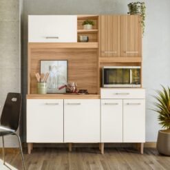 Kit Cozinha Yara 1,60 m Freijó/Off White Cristal/Ripado - NICIOLI