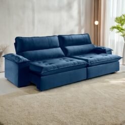 Sofá Retrátil e Reclinável Kiara 2,50 m Veludo Azul 104 - ZARAT ESTOFADOS