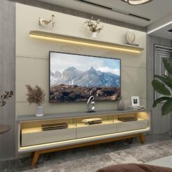 Painel até 85″ Royal 220 Off White + Rack Requinte 212 Cinza/Off White - GELIUS