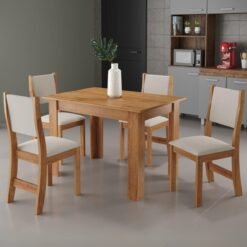 Mesa Palace/Perla Mel com 4 Cadeiras Sol Linho Bronze – VIERO MÓVEIS