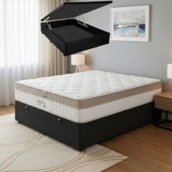Colchão Casal King Best D28 + Base Box Baú Corino Preto – ANJOS COLCHÕES + ALTO NÍVEL CAMAS E COLCHÕES