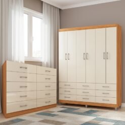 Guarda-Roupa 6 Portas Paraty 3690 + Cômoda 10 Gavetas Caribe Cinamomo/Off White - Fellicci