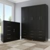Guarda-Roupa 6 Portas Paraty 3690 + Cômoda 5 Gavetas Sapateira Miami Preto - FELLICCI