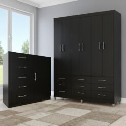 Guarda-Roupa 6 Portas Paraty 3690 + Cômoda 5 Gavetas Sapateira Miami Preto - FELLICCI