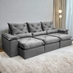 Sofá Retrátil e Reclinável Brasão 2,70 m Veludo Grafite - MD ESTOFADOS