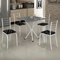Mesa 4 Cadeiras Rio 75×75 Branco/Preto Lírio – TEIXEIRA
