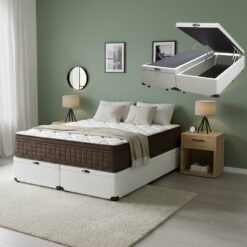 Colchão Queen Star One D28/AG D70 + Base Box Baú Corino Branco - ANJOS COLCHÕES + ALTO NÍVEL CAMAS E COLCHÕES