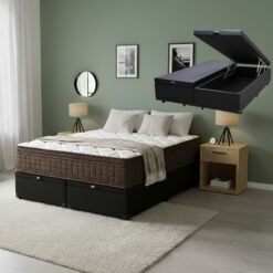 Colchão Queen Star One D28/AG D70 + Base Box Baú Corino Preto - ANJOS COLCHÕES + ALTO NÍVEL CAMAS E COLCHÕES