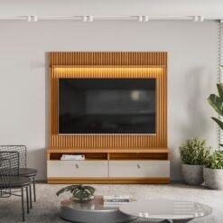 Painel + Rack até 75" Ouro Preto Nature/Off White - LINEA BRASIL