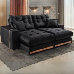 Sofá Retrátil e Reclinável Ártemis 017 2,50 m Veludo Preto - VICAM ESTOFADOS