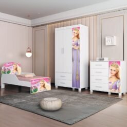 Guarda-Roupa 3 Portas Lívia + Cômoda Lívia + Mini Cama Juvenil Lívia (Menina) Barbie 404189 - MADEC/VJ MÓVEIS