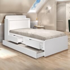 Cama Solteiro Baú Tamires + Auxiliar Mili Branco- MADEC/VJ MÓVEIS