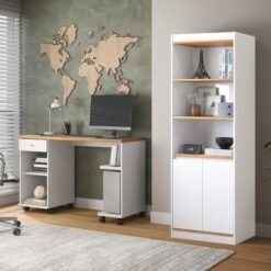Mesa para Computador Million + Armário Multiuso Encanto Branco/Cinamomo – PATRIMAR