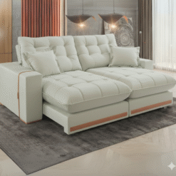 Sofá Retrátil e Reclinável Ártemis 017 2,50 m Veludo Marfim - VICAM ESTOFADOS