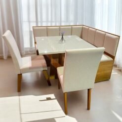 Conjunto Canto Alemão + Mesa Mon/Soberano Mel/Blonde + 2 Cadeiras Milão Mel/Linho Bronze - VIERO MÓVEIS