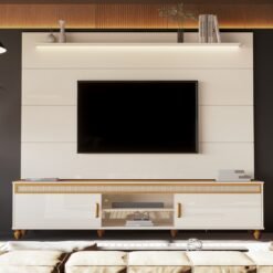 Painel até 75" Bliss + Rack Comodoro 2.18 Off White/Cedro - EDN MÓVEIS