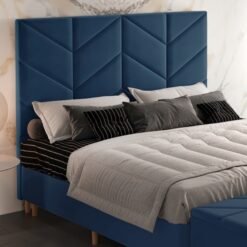 Cabeceira Casal Berlim Veludo Azul B024 - LARMÓVEIS/TREVO ESTOFADOS
