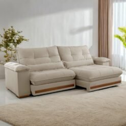 Sofá Retrátil e Reclinável Qatar 2,50 m Veludo Marfim B015 - TREVO ESTOFADOS