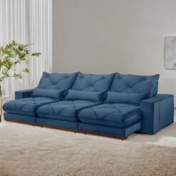 Sofá Retrátil e Reclinável Bahia 3,50 m Veludo Azul - A&D ESTOFADOS